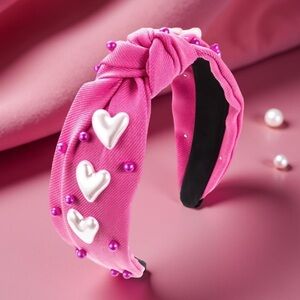 Valentine Pink Heart Headband Pearl Embellished Headband